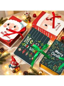 12/24pcs Christmas Paper Gift Boxes, With Red Ribbons And Bags, 4 Cartoon Christmas Patterns, Party Decoration Gift Packaging Small Box, Santa Claus, Snowman, Gingerbread For Man Candy Boxes For Holiday Souvenirs Packaging - Gift Box - View 3