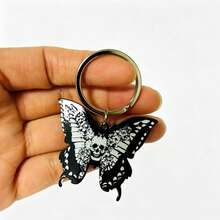 Gothic Skull Butterfly Keychain, Punk Style Fashion Bag Charm/Car Accessory Gift, Halloween Gift, Butterfly Street Acrylic Keychain, All Year Round - Black - View 1