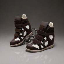 Women's Sports Shoes Invisible Height Increase Hook-And-Loop Design Fashion High-Top Casual Shoes For Daily Wear - Brown and White - View 6