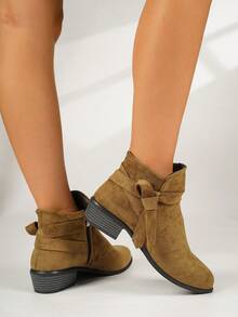 New Women's Chunky Heel Ankle Boots Side Zipper Vintage Commute Pointed Toe Low Heel Elegant Chelsea Boots - Yellow-brown - View 3