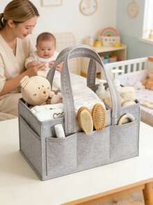 1pc Felt Diaper Bag, Large Capacity Baby Storage Bag, Portable Handbag, Mommy Bag - Multicolor - View 3