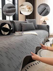 1PC Chenille Minimalist Style Irregular-Edge Sofa Cushion, Skin-Friendly & Breathable, All-Season Universal, Non-Slip & Dustproof, Suitable For 1-4 Seater Sofas As Decorative & Protective Cover. - Grey - View 1