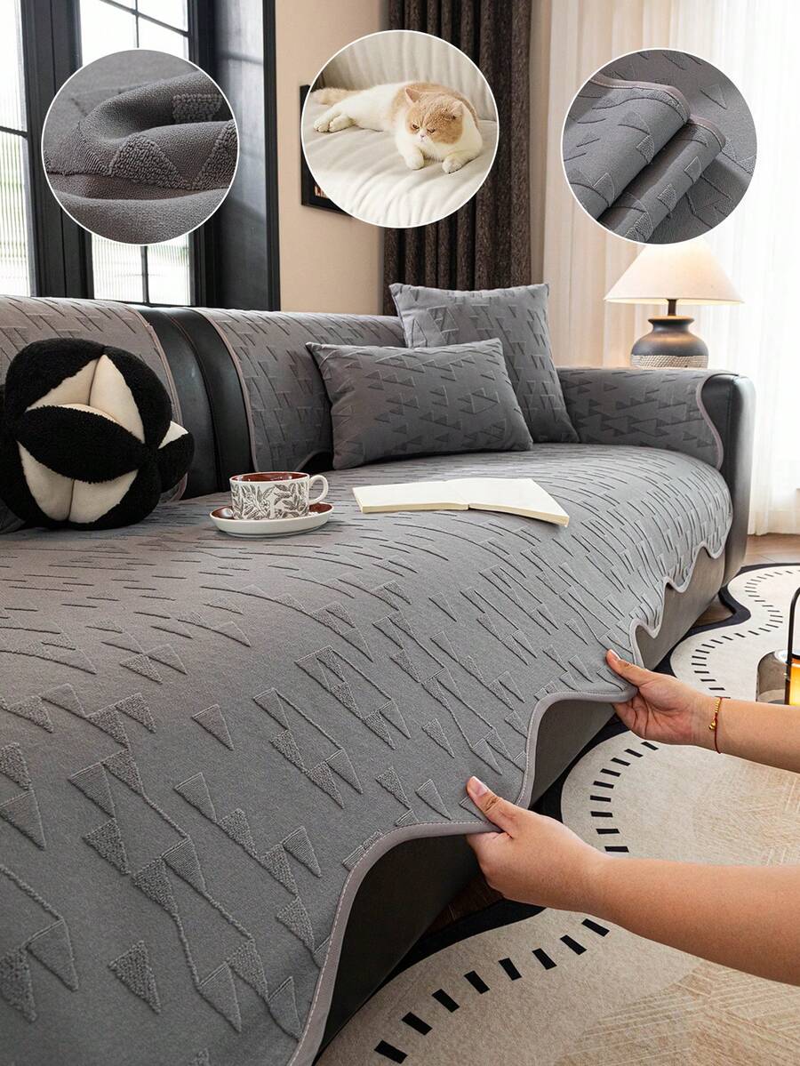 1PC Chenille Minimalist Style Irregular-Edge Sofa Cushion, Skin-Friendly & Breathable, All-Season Universal, Non-Slip & Dustproof, Suitable For 1-4 Seater Sofas As Decorative & Protective Cover. - Grey - View 1