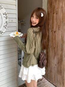 Women's Knitted Cardigan Autumn Outfit New Korean Style Long Sleeve Loose Sweater Jacket - Wheat Camel - View 7