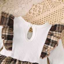 2pcs/Set Baby Girl Ruffle Hem Plaid Patchwork Dress And Headband, Cute Spring/Autumn Dress - Brown - View 7