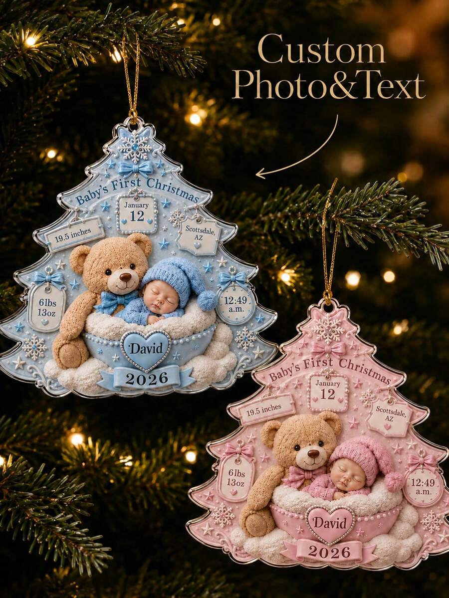 1pc Personalized Baby First Christmas Ornament 2026,Custom Birth Stats Ornament,Newborn Keepsake,New Parents Gift,Xmas Tree Decor,Baby Christmas Gift - Baby Blue - View 1