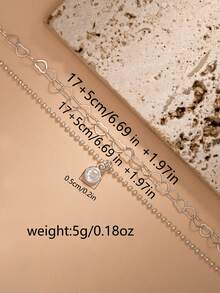 2pcs/Set Layered Heart Element Chain Bracelet, Exquisite Luxury Copper Bead Chain, Suitable As Gift For Girls - Silver - View 5