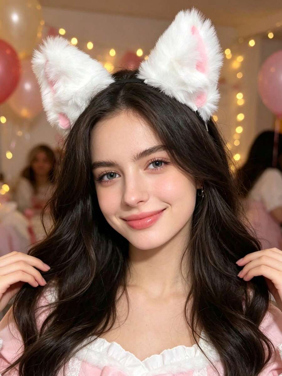 1pc/4pcs Plush Cat Ear Headband, Anime Cosplay Party Costume Headpiece, Cute Girl Photo Prop Hair Accessory - Multicolor - View 1
