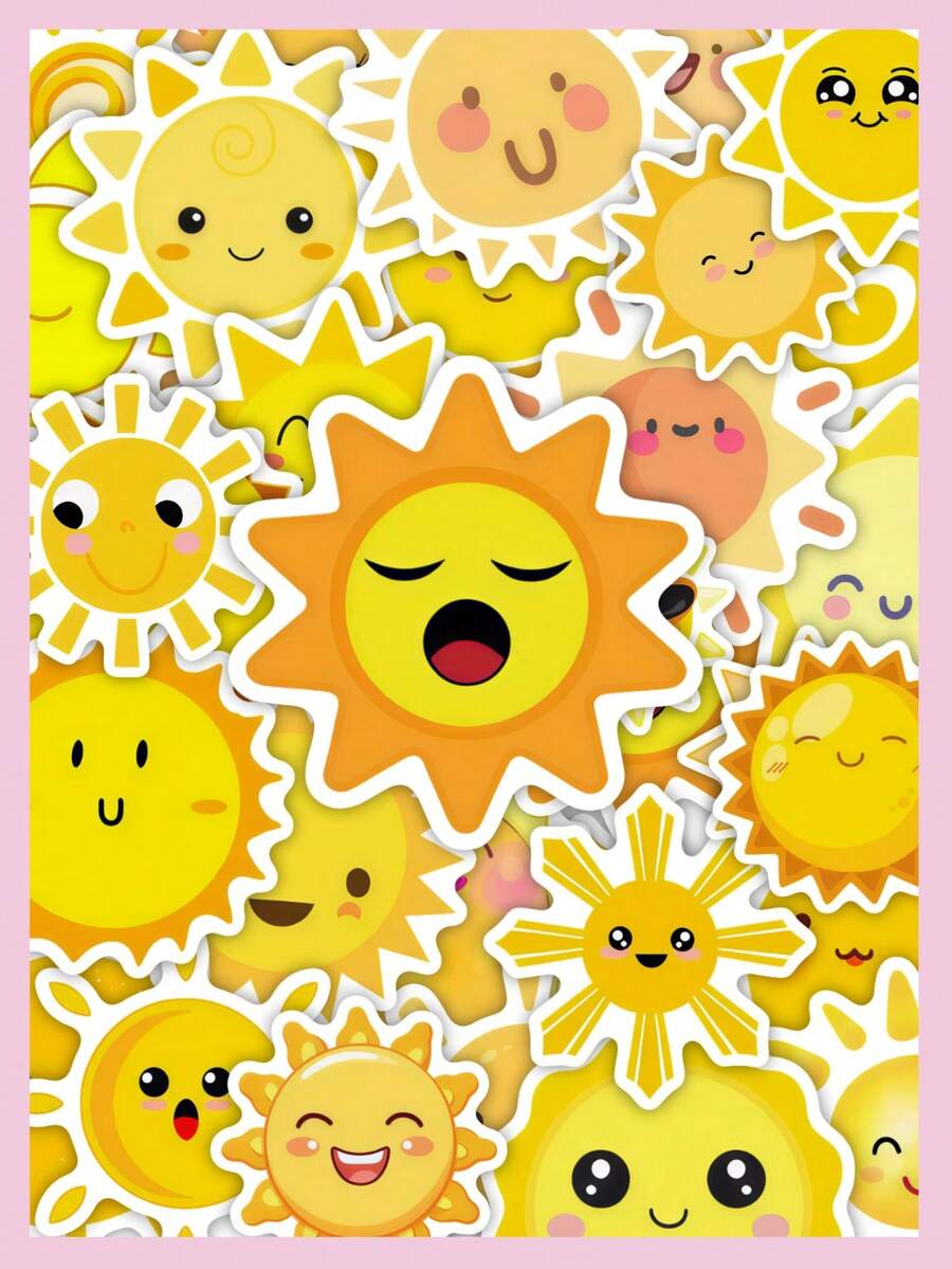 50pcs Cute Cartoon Sun Vinyl Stickers - Reusable, Vibrant Colors - Suitable For Laptops, Water Bottles, Skateboards, Etc. - Perfect As Birthday Party Gifts, Fun Stickers - Multicolor - View 1