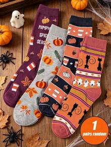 1/4 Pairs Random Women's Fun Halloween Socks With Pumpkin Head, Ghost, Witch Prints, Suitable For Party And Holiday Wear - Multicolor - View 8