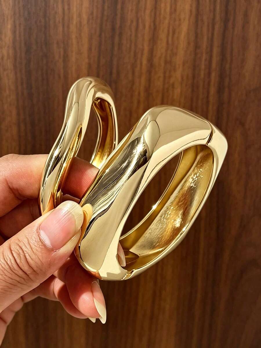 两件套时尚优雅夸张合金14K镀金纹理/光滑开口手镯，适合女士日常佩戴，高品质且持久不褪色