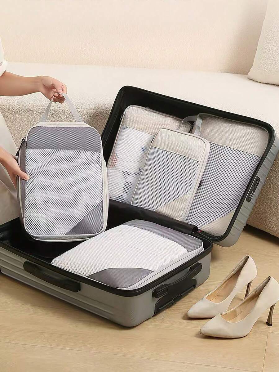 Travel Compression Storage Bag Set (3pcs), Portable Luggage Organizer Storage Bag, Large Capacity Space-Saving Travel Suitcase Clothing And Underwear Storage Bag