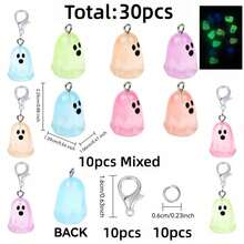 Mixed Color 3D Glowing Pendant Jewelry Set, Includes Glowing Pendant, Lobster Clasp, Connecting Ring, Suitable For DIY Car Hanging Decor, Halloween - Ghost - View 5