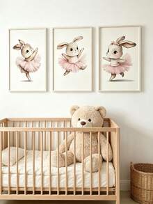 3pcs Canvas Wall Art Set, Frameless Waterproof Poster, Ballet Rabbit Print, Home Decor, Children's Room Boys Girls Bedroom, Perfect Gift - Multicolor - View 3