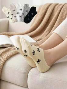1/3/5/6/10 Pairs Women's Sweet Bow Knot Simple Boat Socks, Invisible Casual Socks, Anti-Slip, Suitable For Daily Wear And Travel, Spring/Summer - Multicolor - View 2