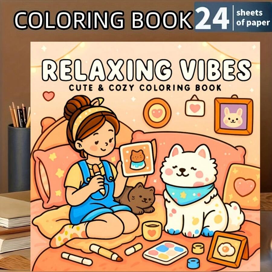 Cozy Moments: Adult And Teen Coloring Book, Depicting Girls, Boys And Pets In Relaxing Leisure Time (Cute And Easy To Color), Single-Sided Printing, Convenient For Coloring, Cute And Simple Design, Suitable For Adults, Teens And Children - Cozy Moments Coloring Book - View 1