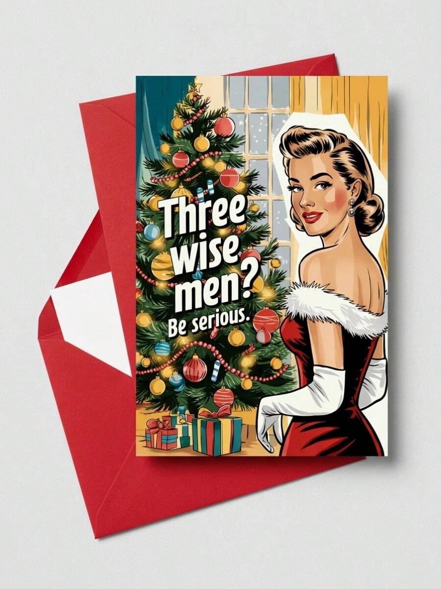 1 Fun Christmas Card, Retro Flat Comic Style Holiday Card With Red Envelope, Humorous Three Wise Men Christmas Card, Ideal Christmas Gift For Friends And Family, Holiday Gift, Christmas - Multiple Styles - View 1