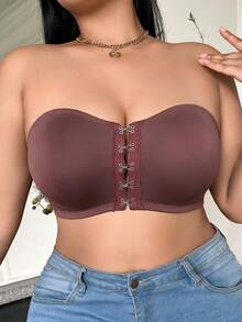 Plus Size Women's Solid Color Casual Daily Strapless Bra - Coffee Brown - View 4