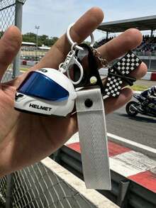 Creative Colorful Motorcycle Helmet Keychain, Buckle Finish Line Flag, Creative Keychain, Exquisite Cute Bag Charm, Couple Style Bag Pendant, Casual Motorcycle Helmet Phone Lanyard, Car Key Chain Gift - Multicolor - View 4