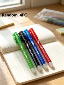 4pcs/Pack 0.7mm Erasable Liquid Ink Pens, Washable Pens, Black/Blue/Red/Green Ink, Erasable Ballpoint Pens, Smooth Writing, Heat Erasable, Perfect For Office, School Art Supplies - Default - View 14