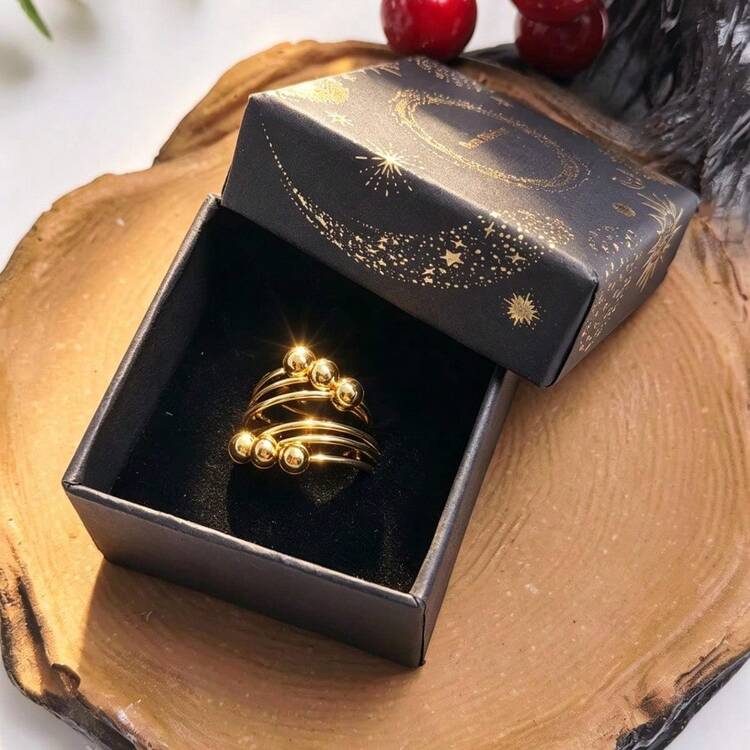 Light Luxury Multi-Layer Wrapped Open Ring, Polished Round Bead Texture Stainless Steel Women's Finger Ring, Daily Versatile Hand Accessory - Multicolor - View 11