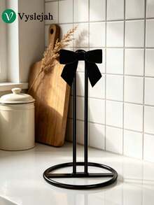 Vyslejah Pink Paper Towel Holder Countertop – Decorative Iron Stand With 3D Ribbon Detail For Kitchen, Bathroom & Bedroom, Sturdy Rustproof Rack, Aesthetic Gift For Women & Girls - Multi-color - View 9