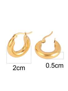 Men's Stainless Steel Hoop Earrings, Fashion Round Earrings, Punk Style Women's Round Earrings, Women's Jewelry - Yellow Gold - View 7