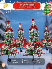 2pcs Ribbon Christmas Tree Lights, LED Cedar Garden Stake Lights, Featuring Red Ribbons, Berries, Bells, And Stars, Suitable For Christmas Decorations, Home Decor, Party Decorations, Yard Decorations, Garden Decorations, And Lawn Decorations. - Star-shaped Christmas Tree Lights - View 8