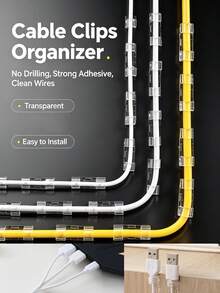 10/30/50/100pcs Transparent Self-Adhesive Cable Clips, No-Drill Wire Organizers, For Cable Management And Fixing, Suitable For Home, Office, Bedside Table, Desk, Wall, Car And Home Office Scenarios, Applicable For USB Cables, Power Cords And Ethernet Cables - Multicolor - View 3