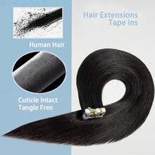 Extensiones de cabello con cinta adhesiva, 1 unidad, 20 unidades, de 18 a 24 pulgadas, cabello natural y liso, cabello humano auténtico para mujeres, sin costuras, con doble cara, para aplicación con cinta adhesiva. - Natural Black - Ver 5