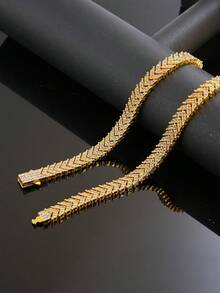 Hip Hop Full Rhinestone Arrow Cuban Chain Necklace & Bracelet Set Men's Fishbone Chain Cool Party Jewelry - Fishbone Cuban Link Chain - View 10
