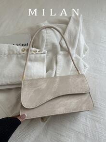 Fashion Solid Color Asymmetrical Flap Vintage Minimalist Elegant Shoulder Bag - Beige - View 1