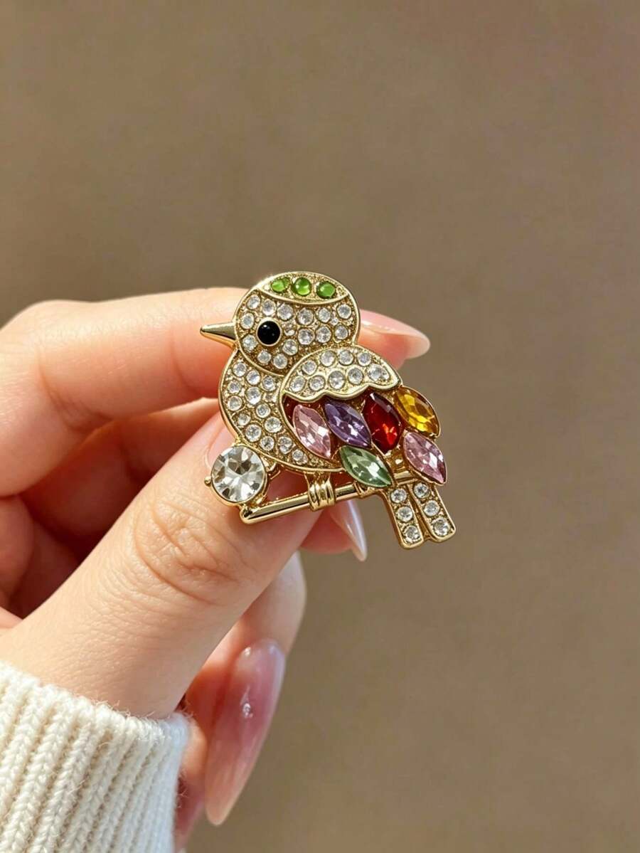 1pc Cute Bird Brooch, European And American Style, Colorful Arrow Flower Accessory, Suitable For Men And Women Suits Daily Wear, Holiday Gift - Gold - View 1