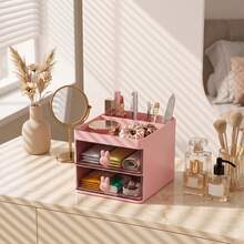 1pc Desktop Storage Box With Drawer, Vanity Makeup Organizer, Desktop Organizer, Suitable For Desktop Storage, School, Home, Office Supplies Organization - Multicolor - View 6