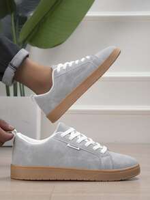 Men's Low-Top Casual Sneakers, Solid Color Lace-Up Design, Round Toe, Suitable For All Seasons, Commuting And Daily Wear - Light Grey - View 4