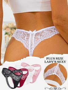 4PCS Plus Size Seduluxe Sexy Lace Patchwork Women Thong Lingerie - Multicolor - View 1