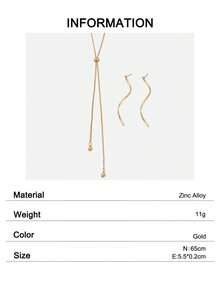 3pcs/Set Minimalist Basic Gold Y-Shaped Long Pendant Necklace & Spiral Stud Earrings Business Office Jewelry Set - Gold - View 7