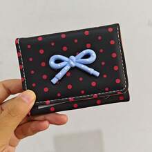 Cartoon Polka Dot Bow Short Wallet, Highly Attractive Coin Purse For Girls, Korean Sweet Student Multi-Slot Card Holder, Multi-Function Coin Purse - Multicolor - View 7