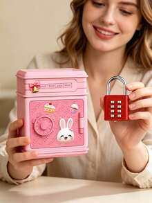 Pink Piggy Bank, Coin Storage Box, ATM-Shaped Piggy Bank, Rabbit, Panda, Penguin Cartoon Pattern, Unique Design, Mini Savings Box Gift, Password Lock, Fashionable Cash , Large Capacity Savings Jar, Gift, Budget Wallet, Cash Drawer, Money Box, Coin Box, Financial Assistant, Cash Counter, Home Decor, Holiday, Summer Vacation, Party, Birthday Gift (Back To School Gift, Teacher Gift, Halloween Gift, Christmas Gift) - Multicolor - View 9
