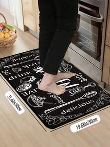 1pc Black Tableware Graffiti Kitchen Mat, 0.6mm Plush Velvet, Soft And Machine Washable, Suitable For Kitchens, Corridors, Bathrooms, Living Rooms, Outdoor Entrances, And Toilets, Usable Year-Round And Appropriate For Various Occasions. - Multicolor - View 14