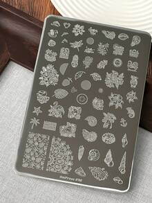 1pc Summer Beach Nail Stamping Plate Tropical Palm Tree Seashell Flamingo Hibiscus Flower Ocean Theme Metal Nail Art Template Reusable Nail Transfer Stencil For DIY Holiday Vacation Manicure Decor - Multicolor - View 6