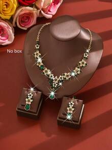 1 Set Luxury Scarf Jewelry Set, Women's -Shaped Exaggerated Necklace And Dangle Earrings, Zinc Alloy All-Season Party Accessories, Suitable For Wedding, Valentine's Day, Christmas, Evening Party - Green - View 4