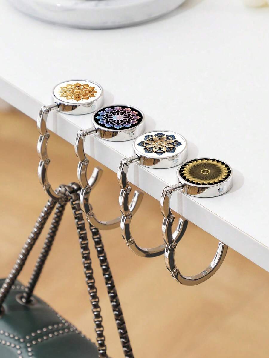 1pc Mandala Pattern Bag Hook, Multi-Color Metal Folding Table Edge Bag Holder, Portable Desk Bag Hanger For Students Backpack, Sturdy Space-Saving Door Wall Hook Organizer For Bags, Hats, Umbrellas, Dorm, Office, Kitchen, Graduation Gift