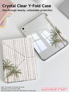 灰色條紋與椰子樹圖案平板保護殼，相容 iPad 9.7/10.2/10.5/10.9/12.9/Pro 11、第 10 代，相容 Galaxy Tab S6 Lite 10.4 吋，相容 Kindle Paperwhite 第 12 代 2024、Kindle（第 11 代 2024 發布），柔軟防摔，智慧支架/自動喚醒/睡眠，Y 型折疊平板保護套，多種視角，夏季海洋元素 - 彩色 - 查看 2