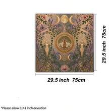 1pc Triple Moon Tree Of Life Tarot Cloth, Wiccan Goddess Pentagram Botanical Altar Cloth, Vintage Floral Witchy Divination Tablecloth Spiritual Home Tapestry - Black - View 9