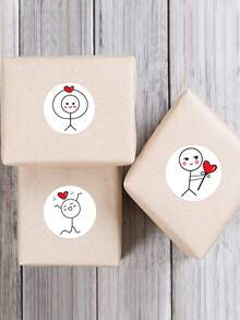 500 piezas/rollo Pegatinas de figuras de palitos Etiquetas creativas y lindas de dibujos animados Sellos redondos para scrapbooking Regalo del Día de la Madre Envoltura de regalos Pegatinas con forma de corazón - Multicolor - Ver 6