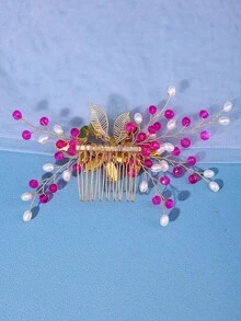 粉色花朵髮梳；婚禮、單身派對和新娘配飾；花卉髮飾；女性髮箍；婚禮裝飾；婚禮帽子 - 玫紅色 - 查看 11