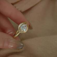Women's Minimalist Vintage Super Shiny Water Drop Zirconia Inlaid 18K Gold Plated Versatile Hollow Open Ring - Gold - View 2