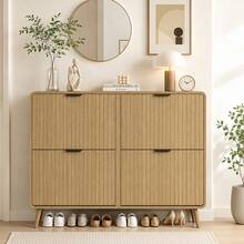 Fluted 4-Drawer Shoe Storage Cabinet – 47" Mid-Century Modern Entryway Organizer With Flip Drawers, Display Top & Bottom Storage - Natural Wood Color - View 1