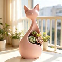 1pc Cute Cat-Shaped Ceramic Multi-Functional Succulent Planter, Jewelry & Pen Holder, Desktop & Windowsill Decor, Home & Office Gift - Multicolor - View 12
